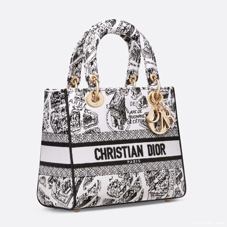 Cheap Lady Plan Motif D-lite de Medium Bag Paris White Canvas 0727 Luxury